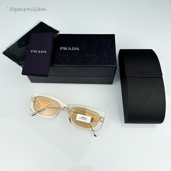 NEW Prada PR14YS 19M4I2 Crystal Beige Light Brown Rectangle Unisex Sunglasses - Picture 3 of 9